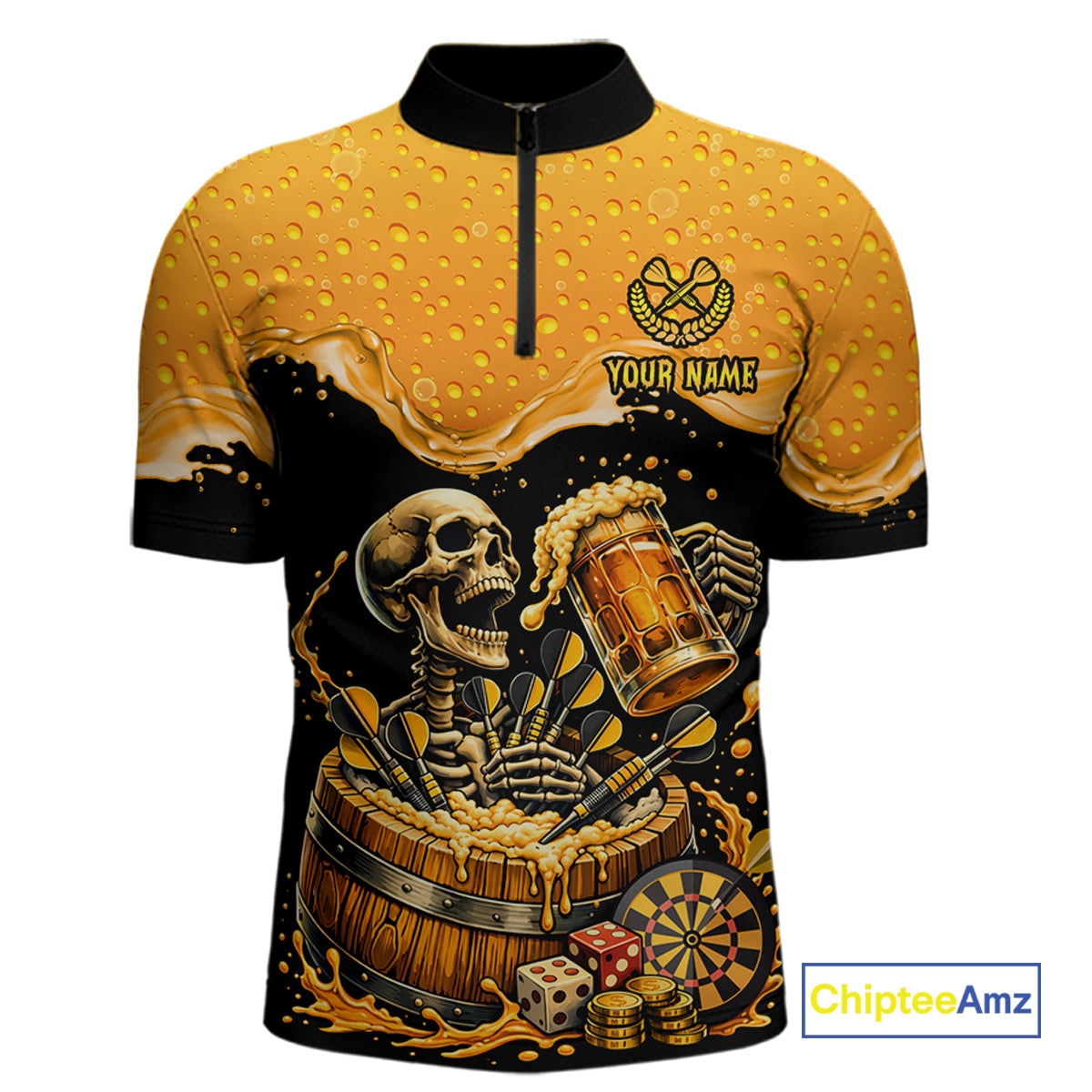 Custom Funny Skeleton Play Dart And Beer Dartboard Men Polo Shirt Personalized Dart Team Jerseys NYN2773