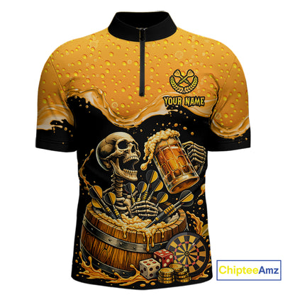 Custom Funny Skeleton Play Dart And Beer Dartboard Men Polo Shirt Personalized Dart Team Jerseys NYN2773