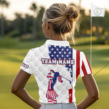 Load image into Gallery viewer, Custom Patriotic Golf Polo Shirts, Grunge US Flag Golf Ball White Women Best Golf Clothing Shirts NYN2991
