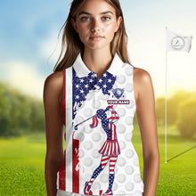Load image into Gallery viewer, Custom Patriotic Golf Sleeveless Polo Shirts, Grunge US Flag Golf Ball White Women Best Golf Clothing Shirts NYN2991