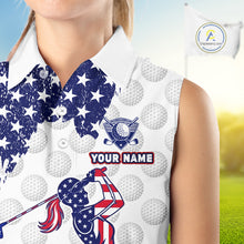 Load image into Gallery viewer, Custom Patriotic Golf Sleeveless Polo Shirts, Grunge US Flag Golf Ball White Women Best Golf Clothing Shirts NYN2991