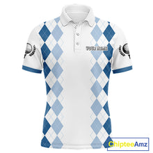 Load image into Gallery viewer, Mens Argyle Pattern Golf Polo Shirts, Blue Argyle Golf Attire Custom Golf Clubs Pattern Upf Shirts NYN2999