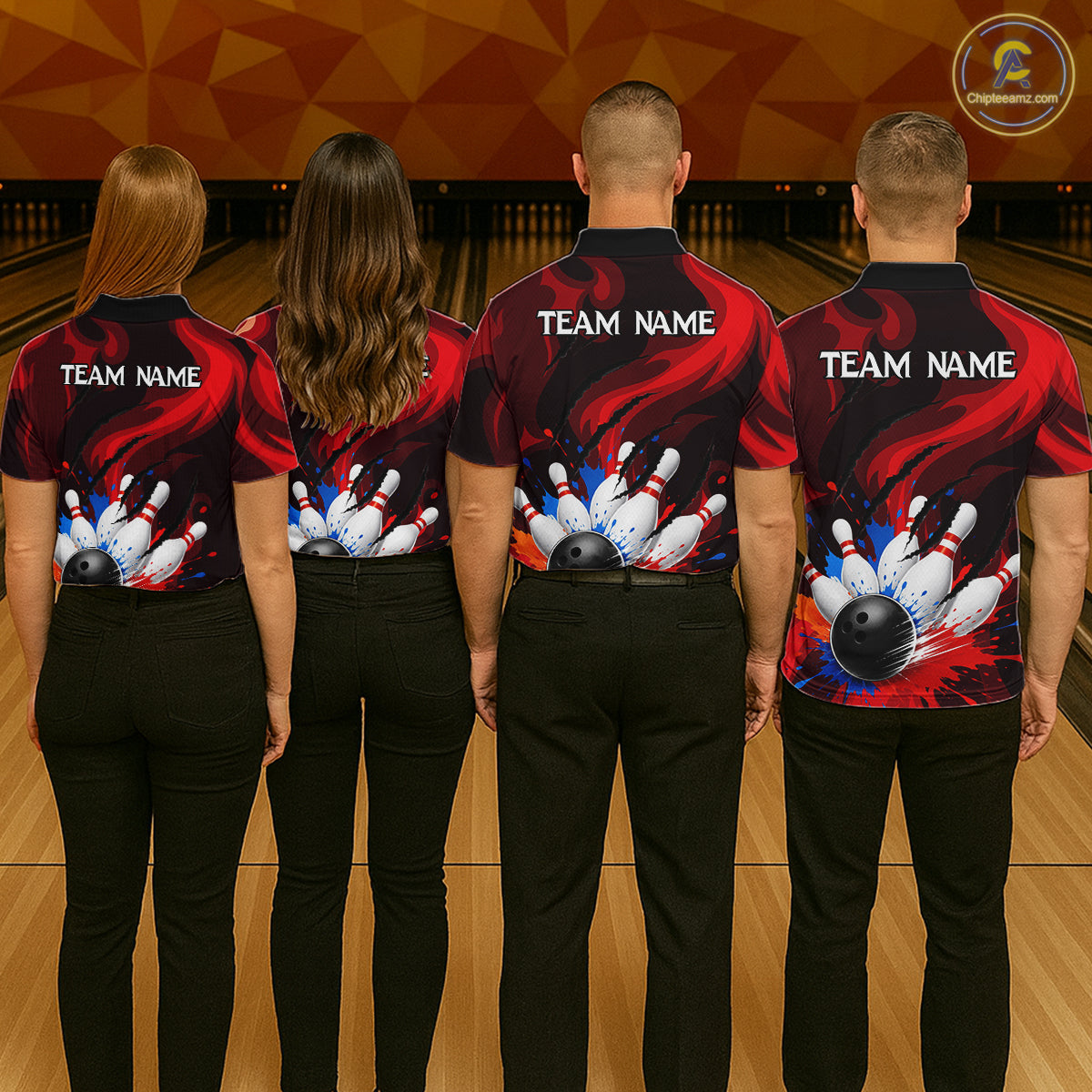 Custom Womens Bowling Colorful Splatter Pin & Ball Shirts, Black & Red Bowling Team Jerseys NYN3420
