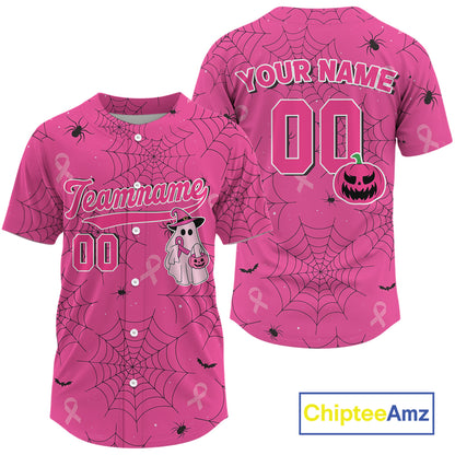 Custom Ribbon Pink Boo Halloween Baseball Shirt For Men Funny Baseball Jerseys NYN1577