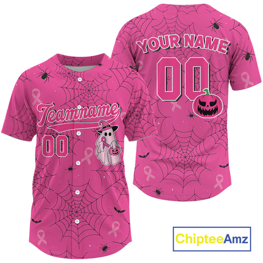 Custom Ribbon Pink Boo Halloween Baseball Shirt For Men Funny Baseball Jerseys NYN1577
