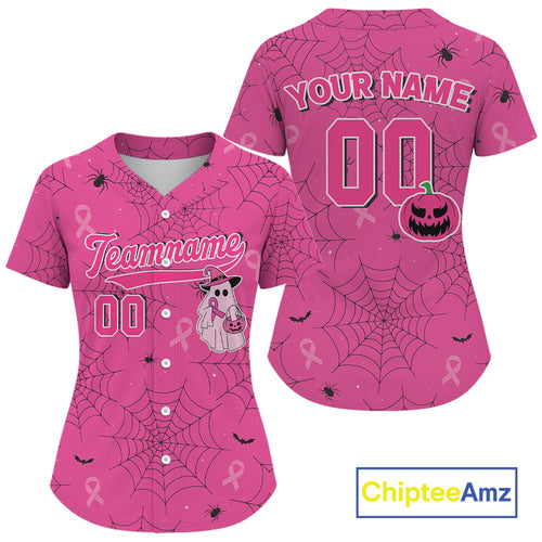Custom Ribbon Pink Boo Halloween Baseball Shirt For Women Funny Baseball Jerseys NYN1577
