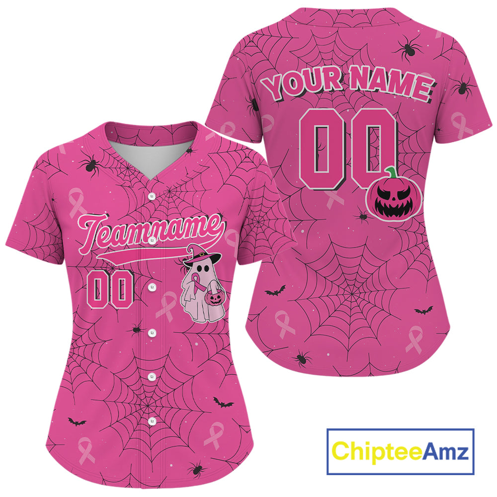 Custom Ribbon Pink Boo Halloween Baseball Shirt For Women Funny Baseball Jerseys NYN1577