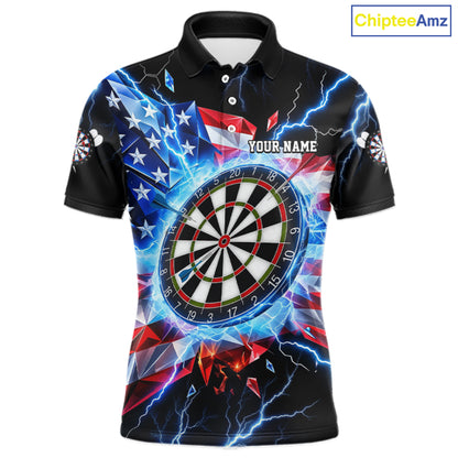 Broken Glass US Flag Darts Polo 1/4-Zip Shirt For Men Custom Blue Lightning Darts Tournament Jersey NYN4742
