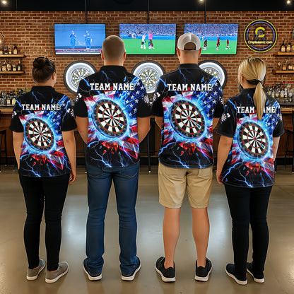 Broken Glass US Flag Darts Polo 1/4-Zip Shirt For Men Custom Blue Lightning Darts Tournament Jersey NYN4742