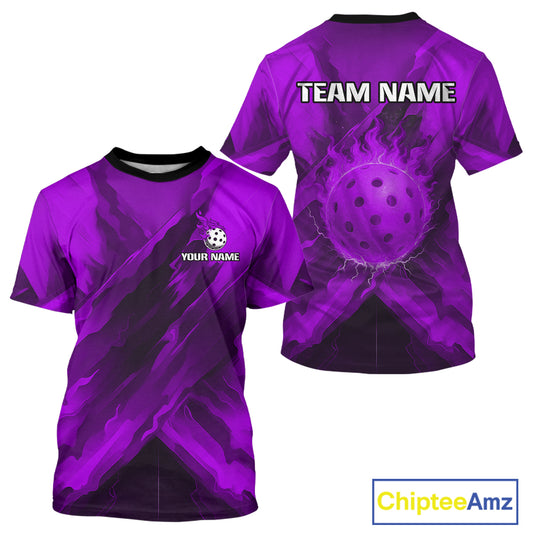 Custom Fire Flame Purple Pickleball Ball T-Shirt For Men Outfits Pickleball Team Jerseys NYN2787