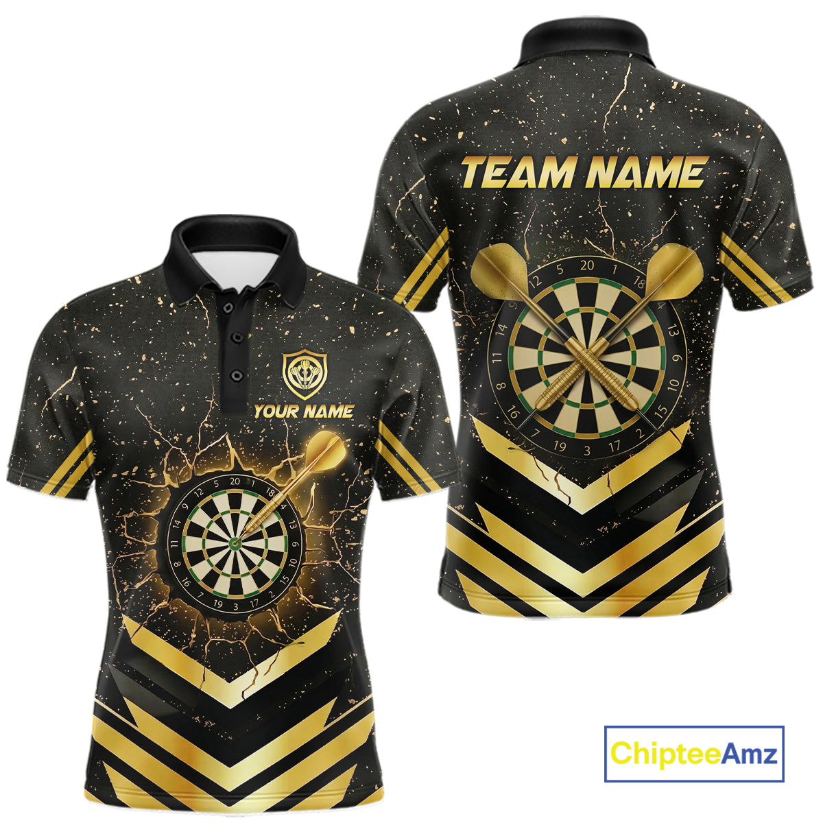 Black And Gold Dartboard Men Dart Polo & 1/4-Zip Shirt Custom Cracked Dart Jersey For Darters NYN3002