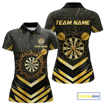 Black And Gold Dartboard Women Dart Polo & 1/4-Zip Shirt Custom Cracked Dart Jersey For Darters NYN3002