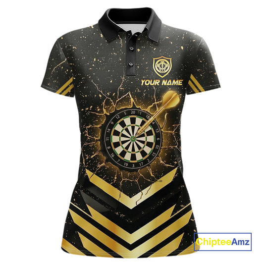 Black And Gold Dartboard Women Dart Polo & 1/4-Zip Shirt Custom Cracked Dart Jersey For Darters NYN3002