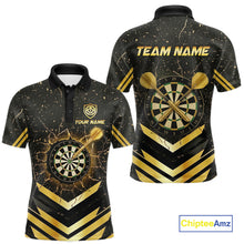 Load image into Gallery viewer, Black And Gold Dartboard Men Dart Polo &amp; 1/4-Zip Shirt Custom Cracked Dart Jersey For Darters NYN3002