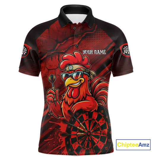 Red Splatter Rooster Darts Polo & 1/4-Zip Shirt For Men Custom Funny Dart Jersey For Darters NYN3005