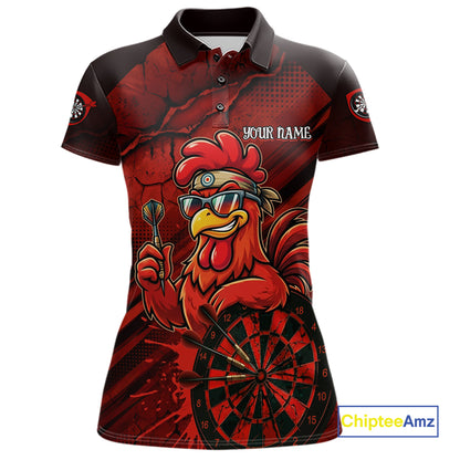 Red Splatter Rooster Darts Polo & 1/4-Zip Shirt For Women Custom Funny Dart Jersey For Darters NYN3005