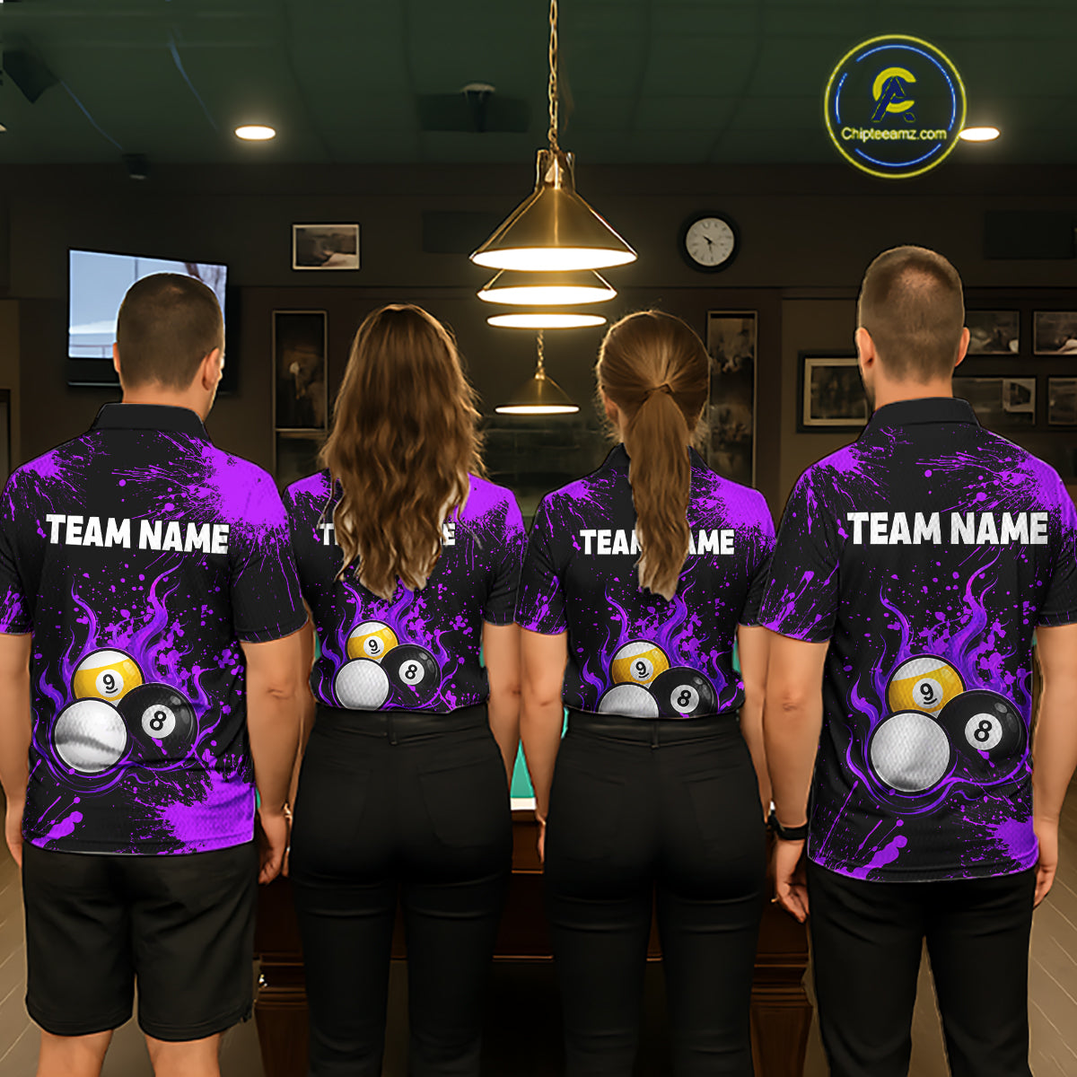 Purple Splatter Flame 8 Ball & 9 Ball Pool Polo 1/4-Zip Shirt For Women Personalized Billiard Team Apparel NYN3973
