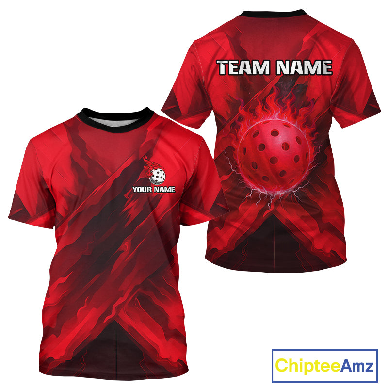 Custom Fire Flame Red Pickleball Ball T-Shirt For Men Outfits Pickleball Jerseys NYN1603