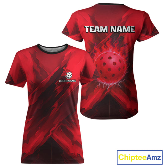 Custom Fire Flame Red Pickleball Ball T-Shirt For Women Outfits Pickleball Jerseys NYN1603