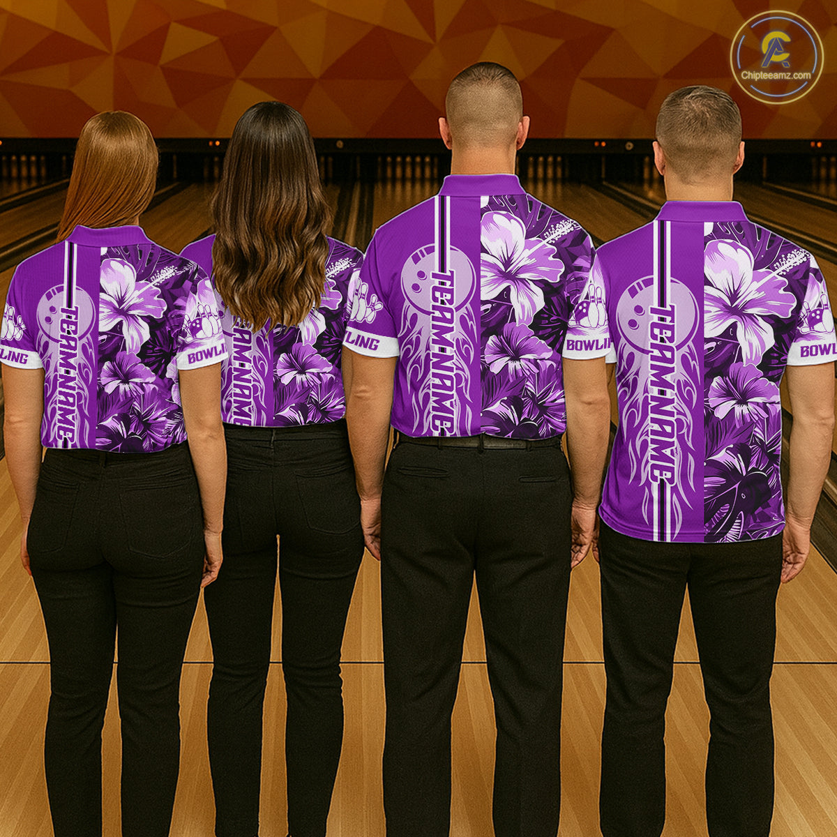 Purple Tropical Flower Flame Bowling Polo Quarter Zip Shirts For Men Custom Bowler Gift Bowling Team NYN4757
