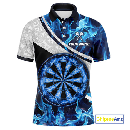 Personalized Blue Flaming Thunder Dartboard Men Darts Polo & 1/4-Zip Shirts Dart Team Jerseys NYN2801