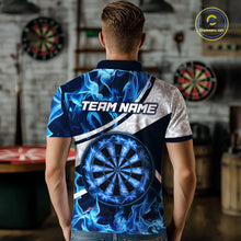 Load image into Gallery viewer, Personalized Blue Flaming Thunder Dartboard Men Darts Polo &amp; 1/4-Zip Shirts Dart Team Jerseys NYN2801
