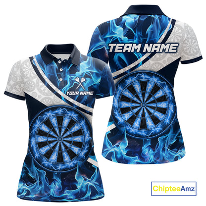 Personalized Blue Flaming Thunder Dartboard Women Darts Polo & 1/4-Zip Shirts Dart Team Jerseys NYN2801