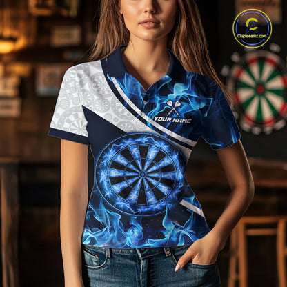 Personalized Blue Flaming Thunder Dartboard Women Darts Polo & 1/4-Zip Shirts Dart Team Jerseys NYN2801