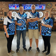 Load image into Gallery viewer, Personalized Blue Flaming Thunder Dartboard Men Darts Polo &amp; 1/4-Zip Shirts Dart Team Jerseys NYN2801