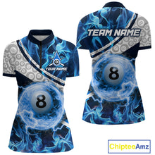 Load image into Gallery viewer, Personalized Blue Flaming Thunder 8 Ball Pool Billiard Shirts For Women Billiard Attire Gifts NYN2802