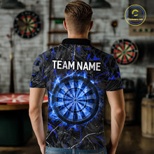 Load image into Gallery viewer, Custom Grey Blue Flaming Dartboard Darts Men Polo &amp; 1/4-Zip Shirts Dart Team Jerseys NYN2806