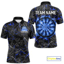 Load image into Gallery viewer, Custom Grey Blue Flaming Dartboard Darts Men Polo &amp; 1/4-Zip Shirts Dart Team Jerseys NYN2806