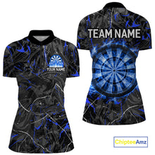 Load image into Gallery viewer, Custom Grey Blue Flaming Dartboard Darts Women Polo &amp; 1/4-Zip Shirts Dart Team Jerseys NYN2806