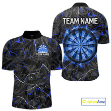 Load image into Gallery viewer, Custom Grey Blue Flaming Dartboard Darts Men Polo &amp; 1/4-Zip Shirts Dart Team Jerseys NYN2806