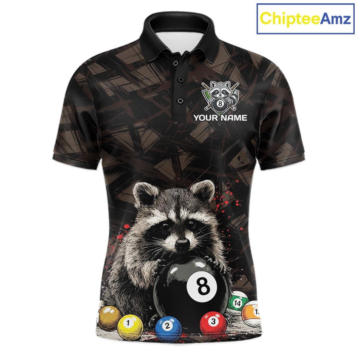 Billiard 8 ball raccoon funny pool shirt for men custom brown brush team attire