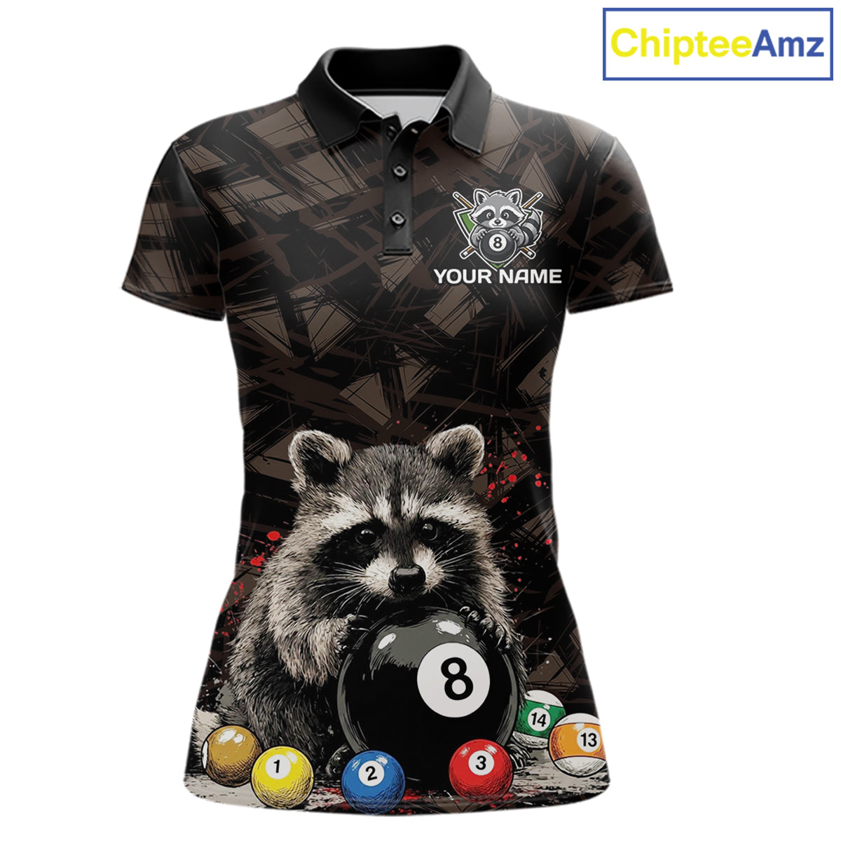 Billiard 8 ball raccoon funny pool shirt for women custom brown brush team attire
