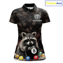 Load image into Gallery viewer, Billiard 8 ball raccoon funny pool shirt for women custom brown brush team attire