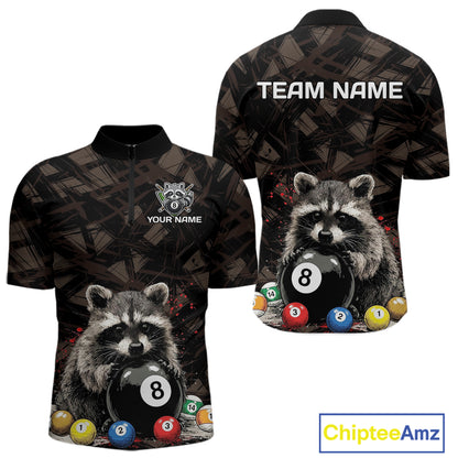 Billiard 8 ball raccoon funny pool shirt for men custom brown brush team attire