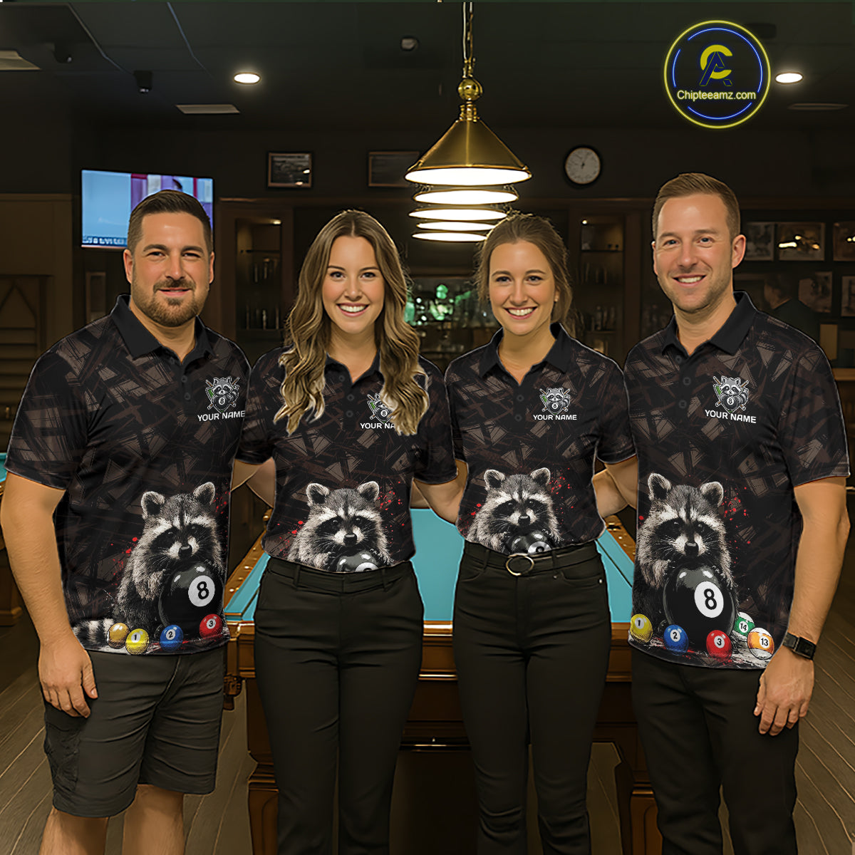Billiard 8 Ball Raccoon Funny Pool Shirt For Men Custom Brown Brush Team Billiard Attire NYN3444