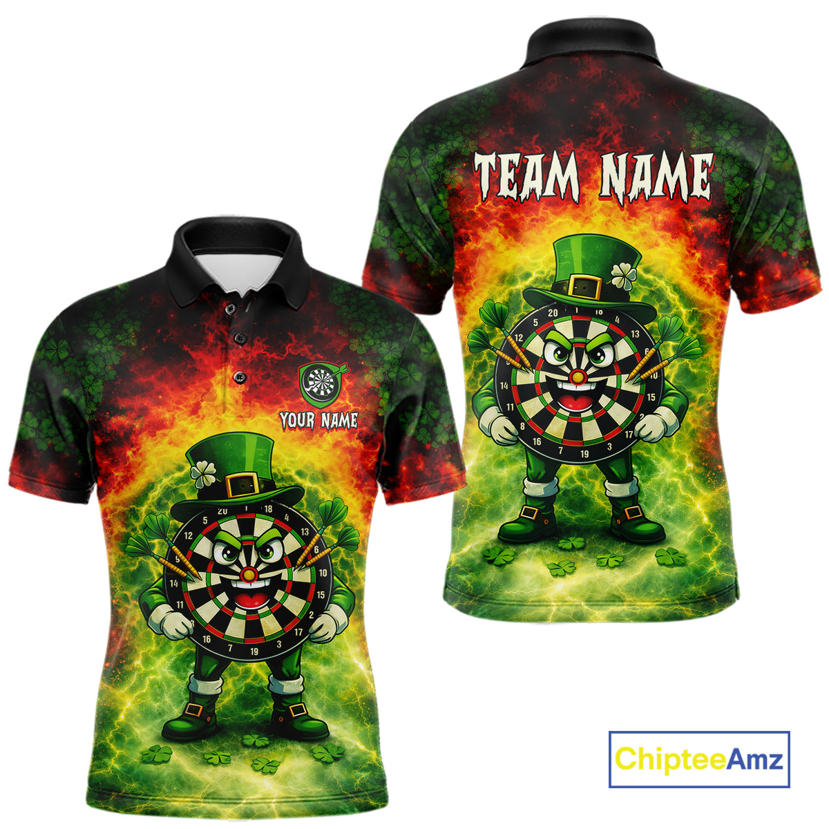Funny Shamrock Dartboard & Arrow Men Darts Polo Shirt Custom St Patrick's Day Dart League Shirt NYN2650