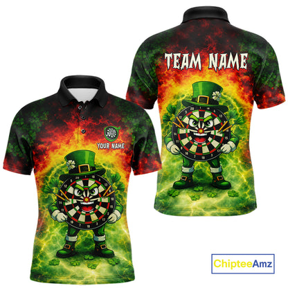 Funny Shamrock Dartboard & Arrow Men Darts Polo Shirt Custom St Patrick's Day Dart League Shirt NYN2650