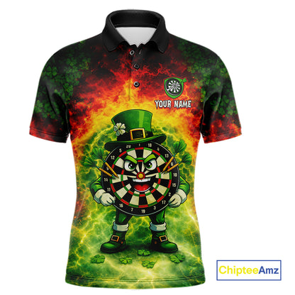Funny Shamrock Dartboard & Arrow Men Darts Polo Shirt Custom St Patrick's Day Dart League Shirt NYN2650