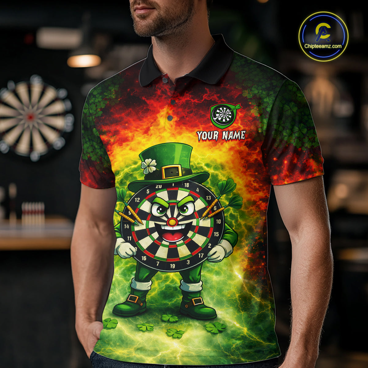 Funny Shamrock Dartboard & Arrow Men Darts Polo Shirt Custom St Patrick's Day Dart League Shirt NYN2650