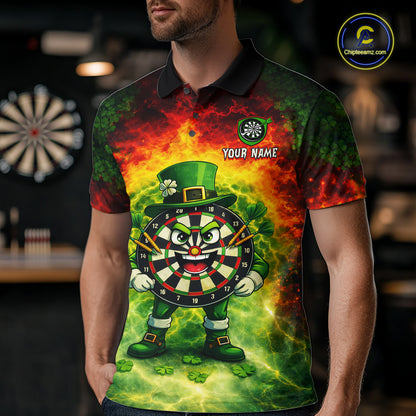 Funny Shamrock Dartboard & Arrow Men Darts Polo Shirt Custom St Patrick's Day Dart League Shirt NYN2650