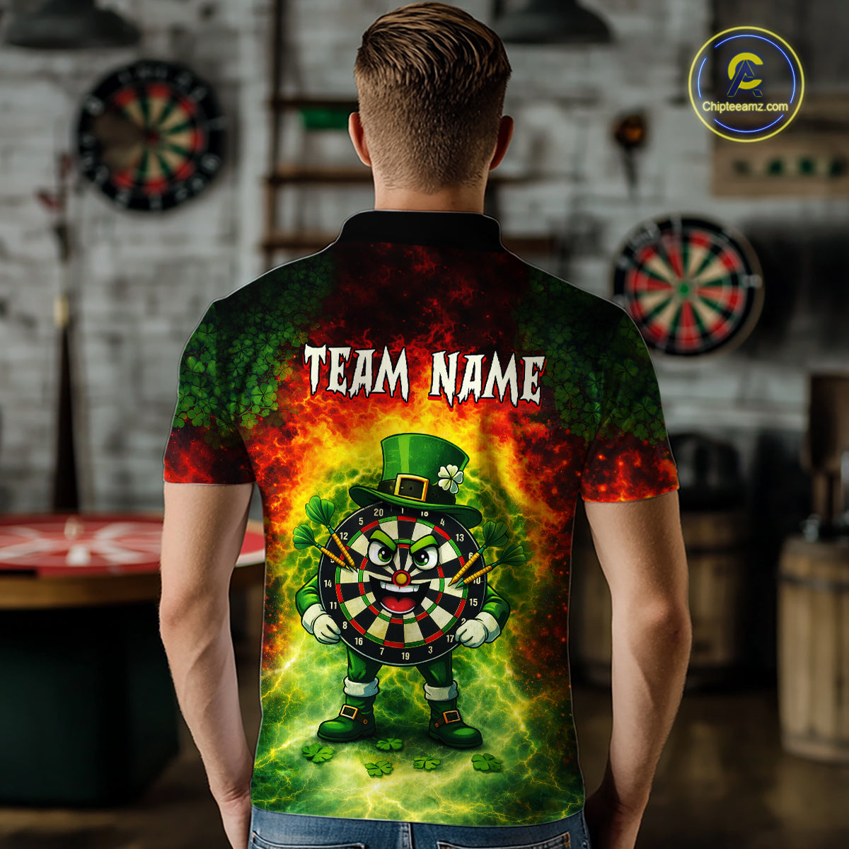 Funny Shamrock Dartboard & Arrow Men Darts Polo Shirt Custom St Patrick's Day Dart League Shirt NYN2650