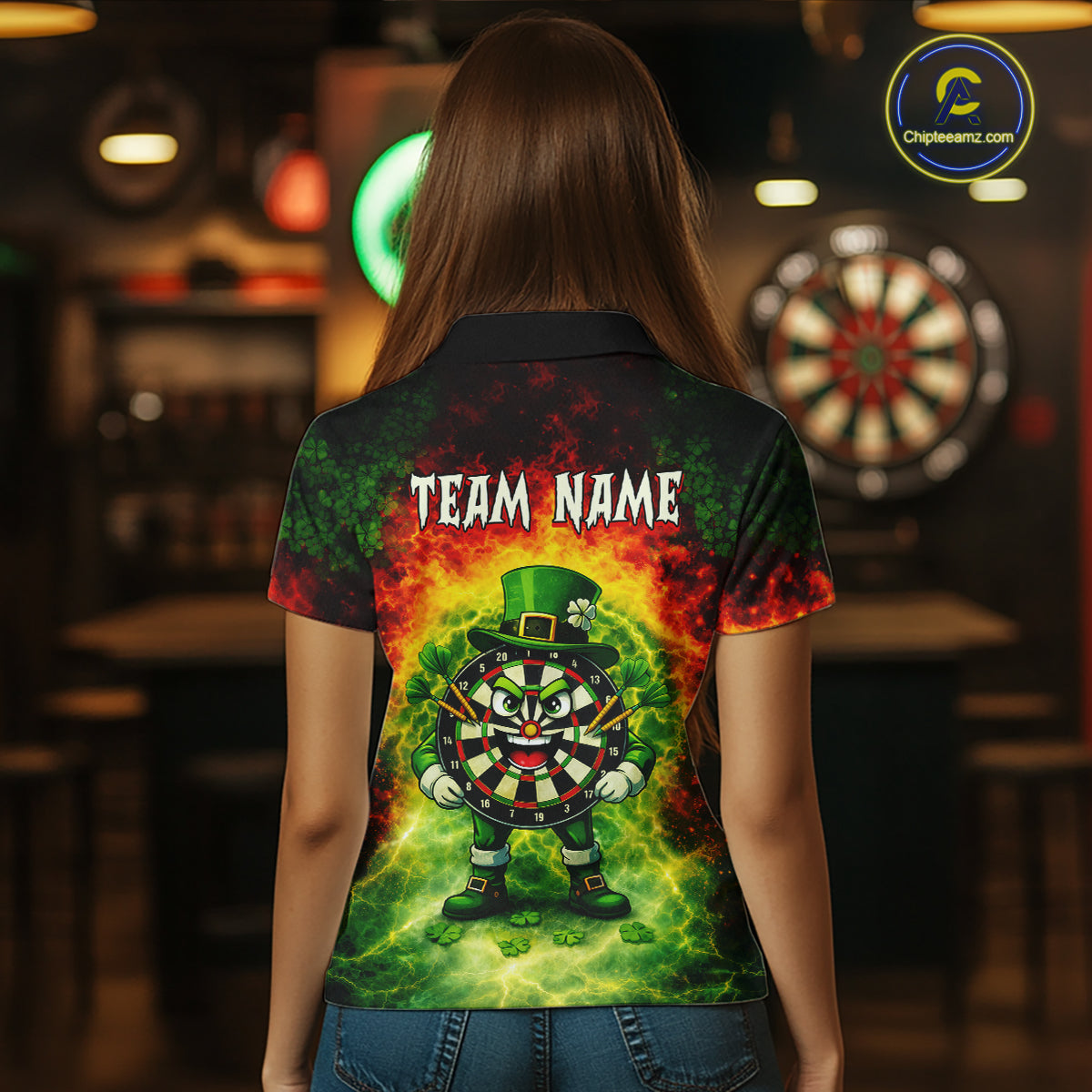 Funny Shamrock Dartboard & Arrow Women Darts Polo Shirt Custom St Patrick's Day Dart League Shirt NYN2650