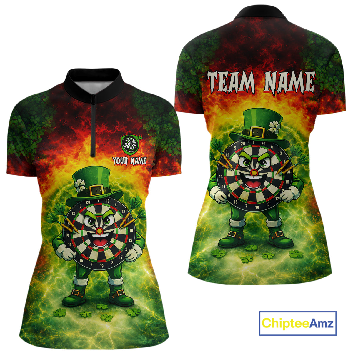 Funny Shamrock Dartboard & Arrow Women Darts 1/4-Zip Shirt Custom St Patrick's Day Dart League Shirt NYN2650