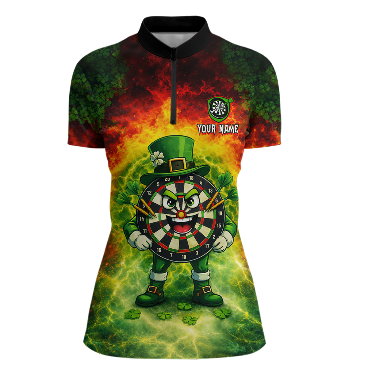 Funny Shamrock Dartboard & Arrow Women Darts 1/4-Zip Shirt Custom St Patrick's Day Dart League Shirt NYN2650