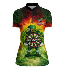 Load image into Gallery viewer, Funny Shamrock Dartboard &amp; Arrow Women Darts 1/4-Zip Shirt Custom St Patrick's Day Dart League Shirt NYN2650
