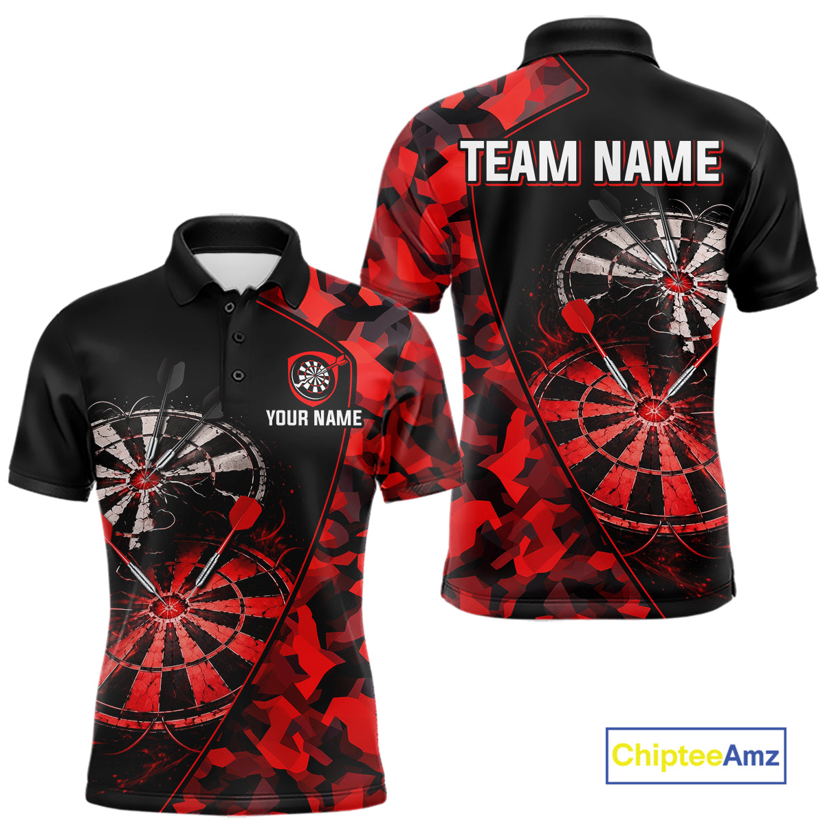 Personalized Camouflage Cracked Black And Red Dartboard Men Polo & 1/4-Zip Shirts Dart Team Jerseys NYN2809
